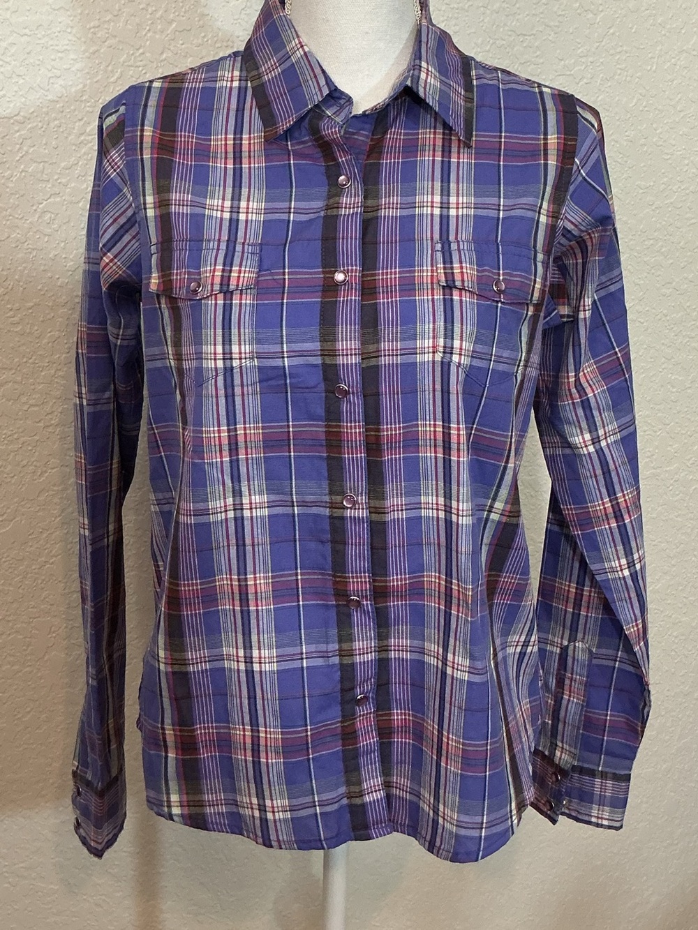 Wrancher by Wrangler Classic Plaid Button-Up Shirt - Purple Plaid  (B5)